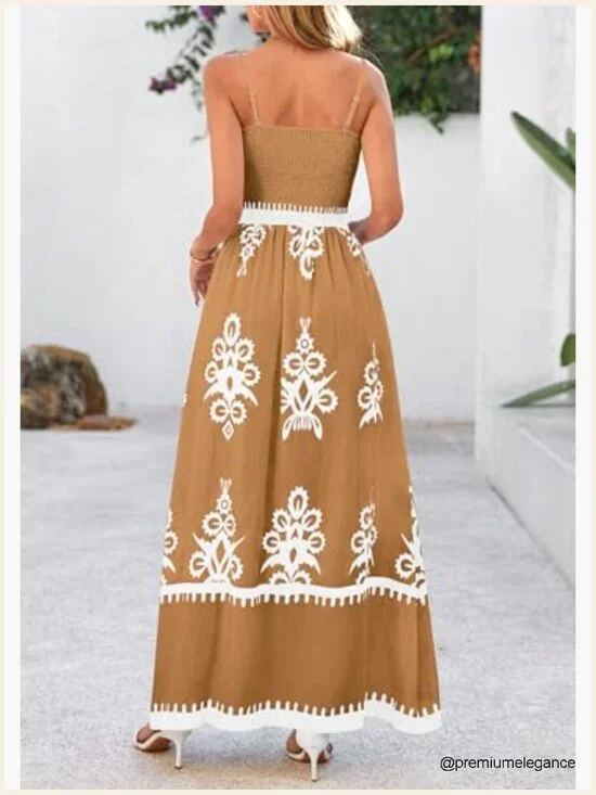 Floral Maxi Dress with Spaghetti Straps Smocked Bodice Pockets - Picture 2 of 7